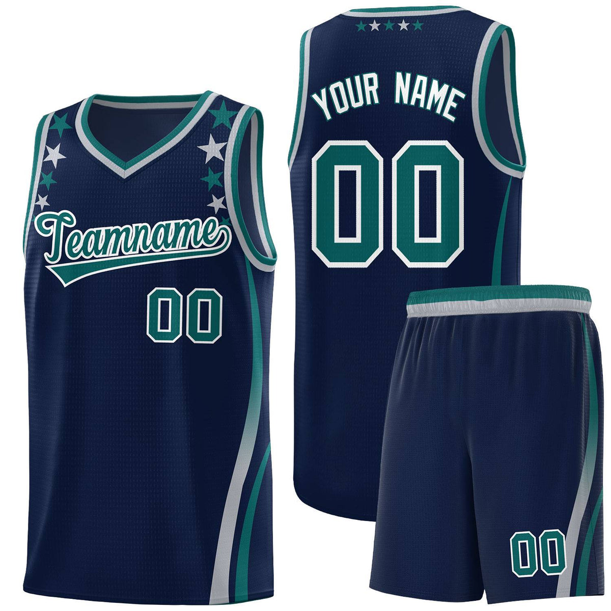 Custom Navy Shoulders Star Pattern Side Color Block Sports Uniform Basketball Jersey