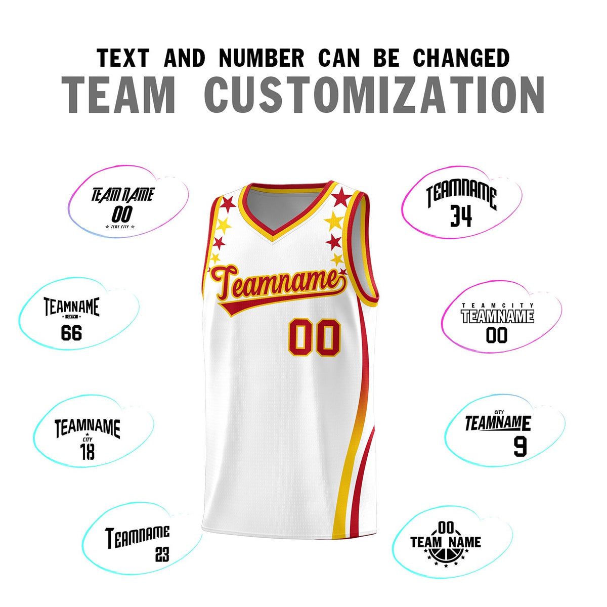 Custom White Shoulders Star Pattern Side Color Block Sports Uniform Basketball Jersey
