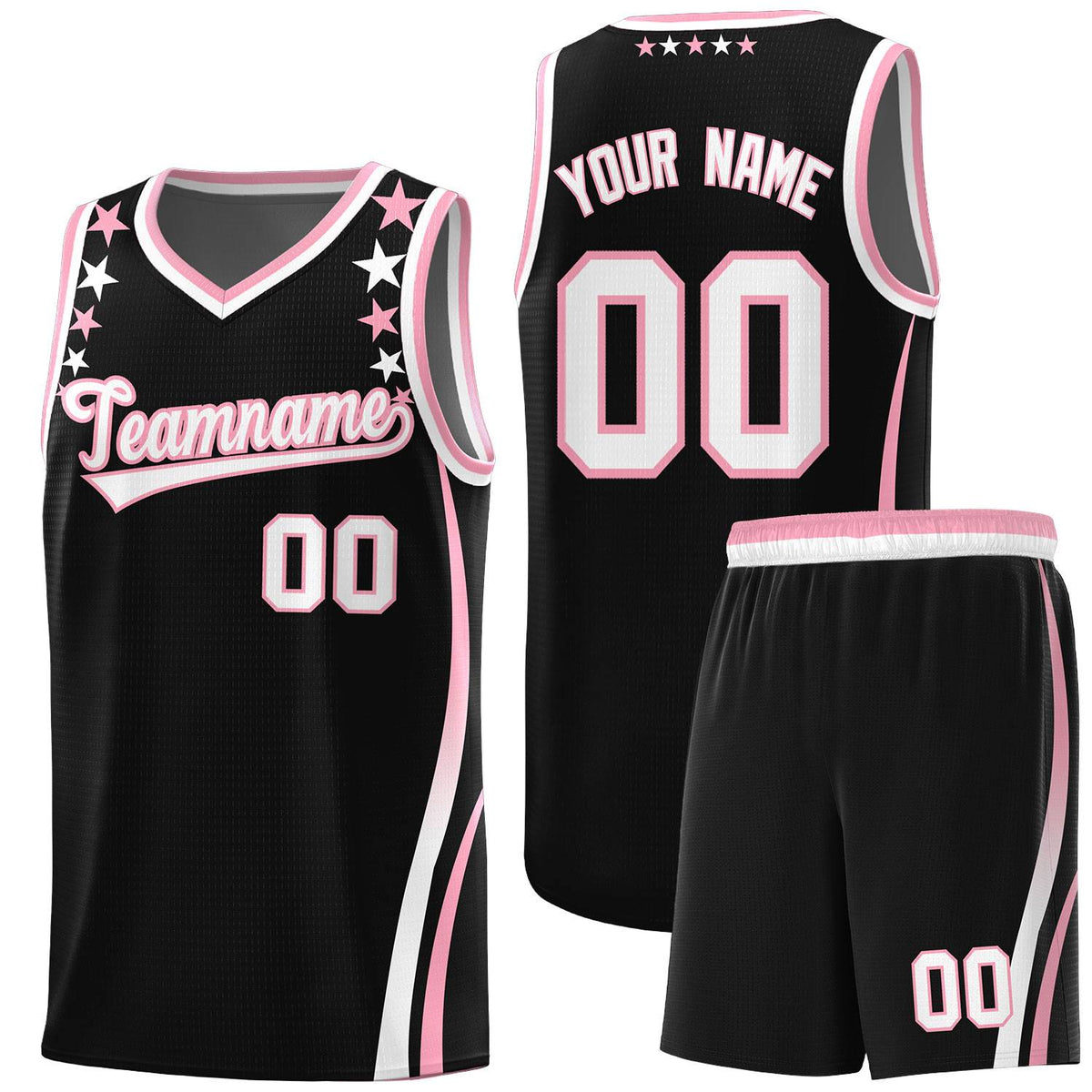 Custom Black Shoulders Star Pattern Side Color Block Sports Uniform Basketball Jersey
