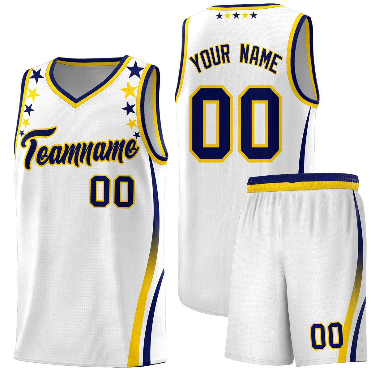Custom White Shoulders Star Pattern Side Color Block Sports Uniform Basketball Jersey