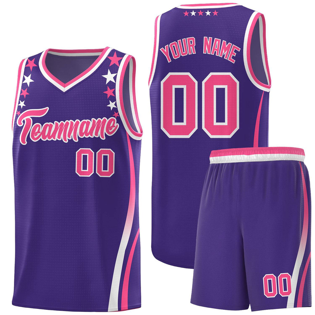 Custom Purple Shoulders Star Pattern Side Color Block Sports Uniform Basketball Jersey