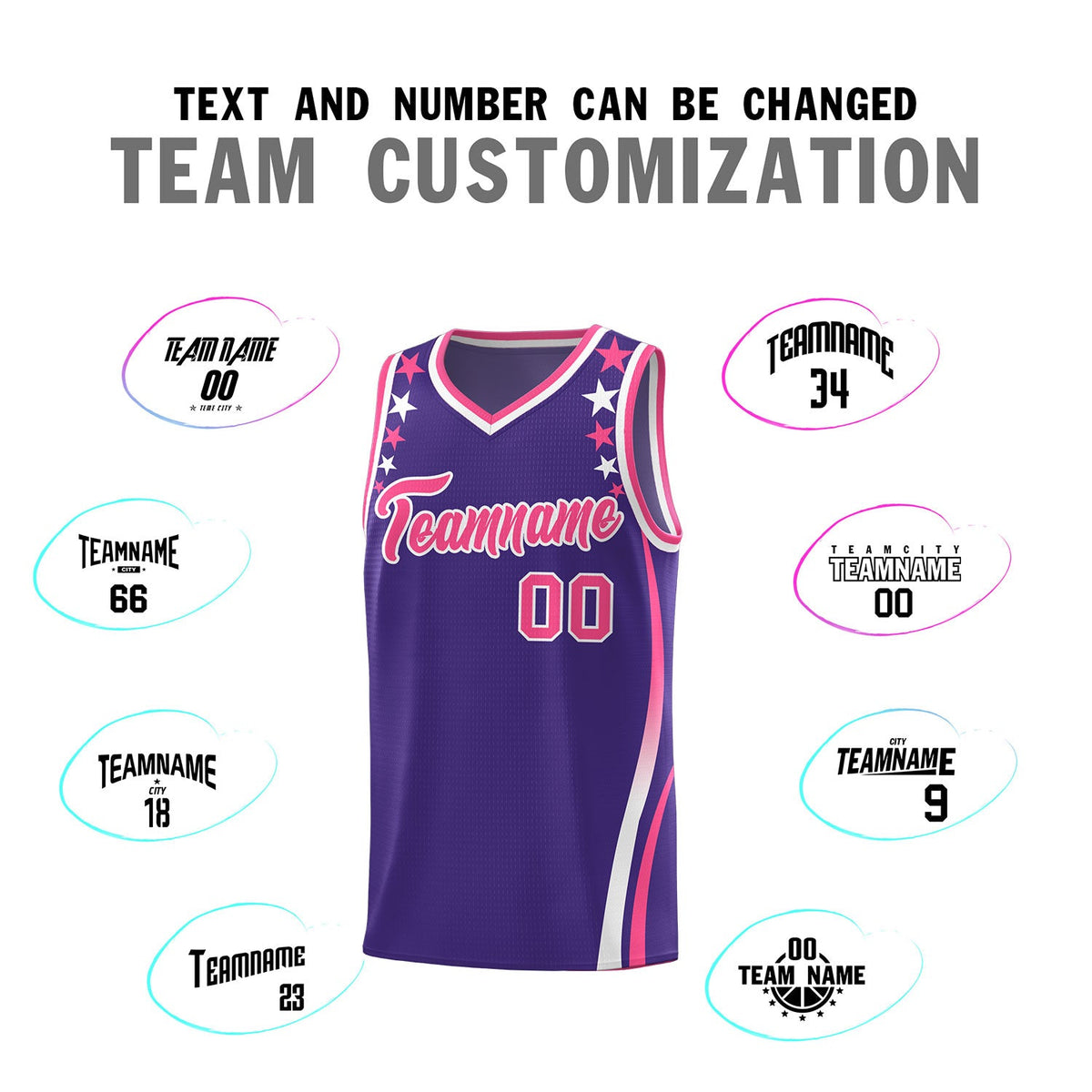 Custom Purple Shoulders Star Pattern Side Color Block Sports Uniform Basketball Jersey