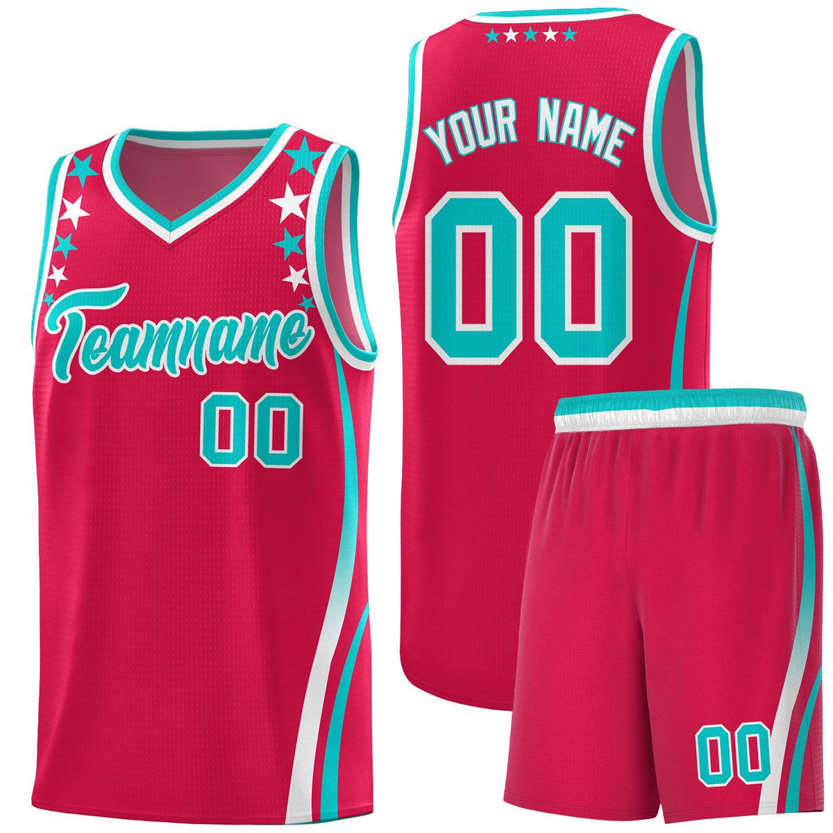 Custom Red Shoulders Star Pattern Side Color Block Sports Uniform Basketball Jersey