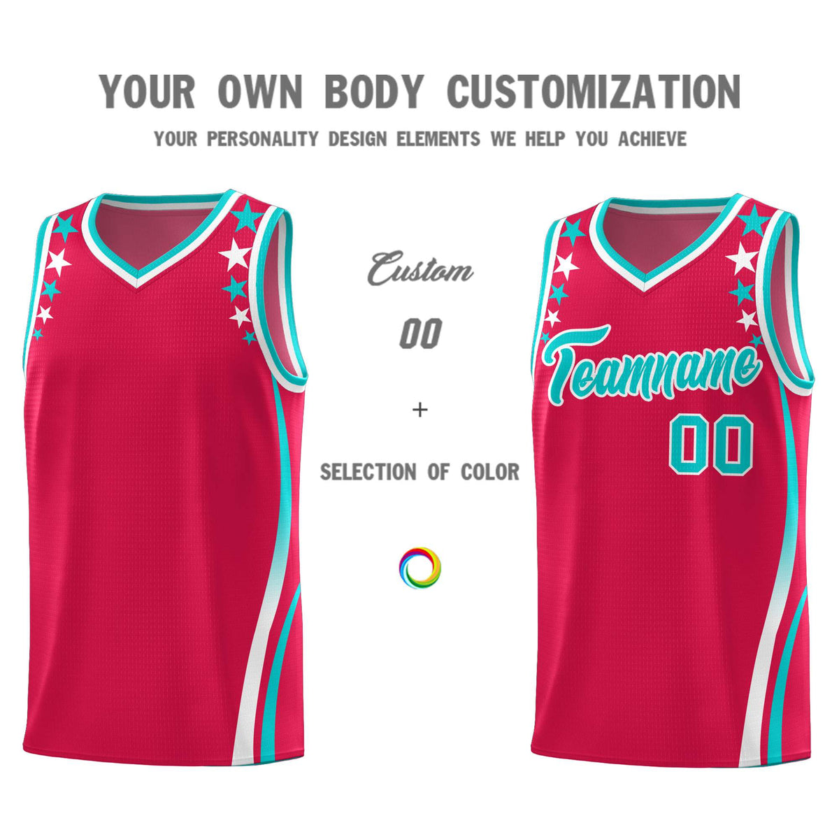 Custom Red Shoulders Star Pattern Side Color Block Sports Uniform Basketball Jersey