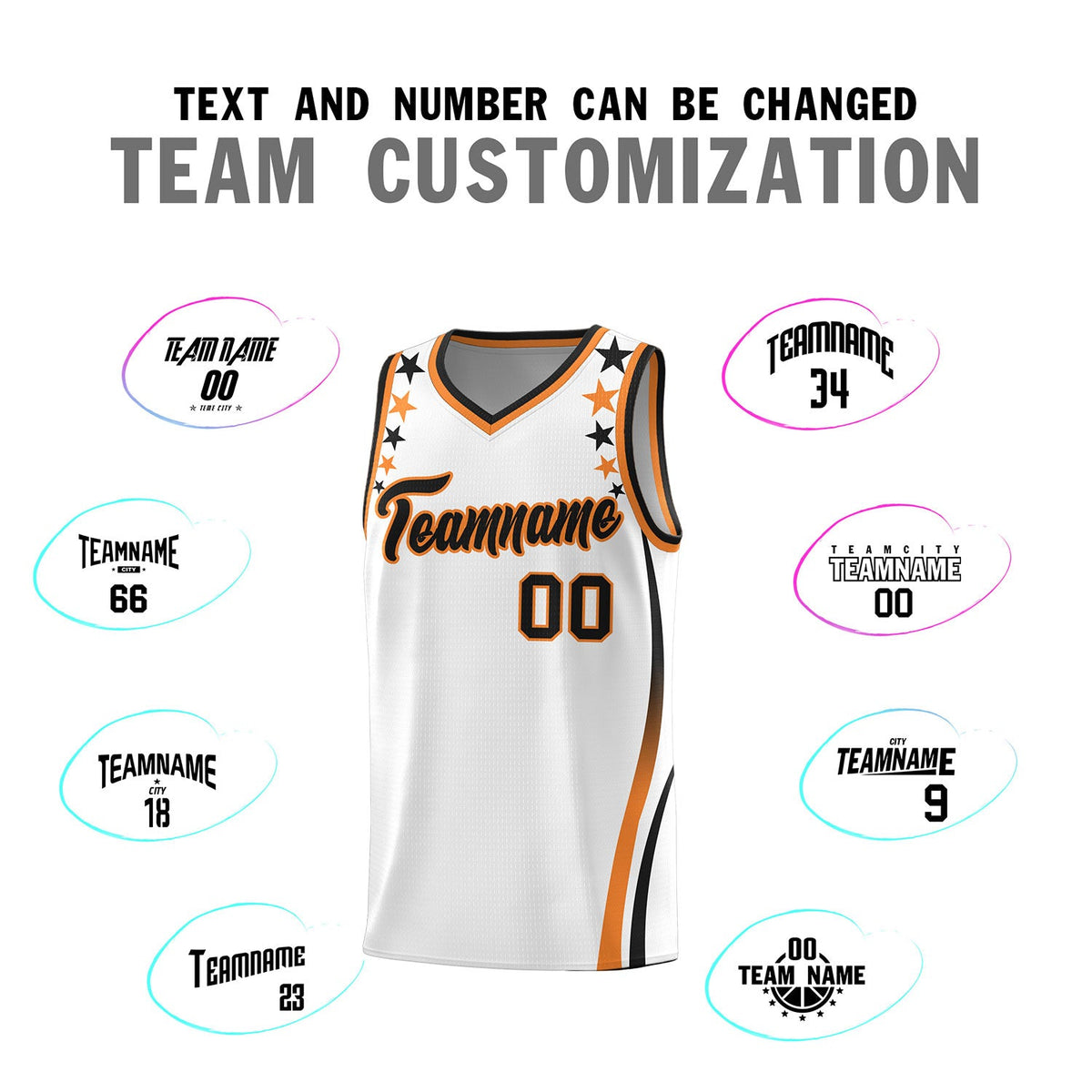 Custom White Shoulders Star Pattern Side Color Block Sports Uniform Basketball Jersey