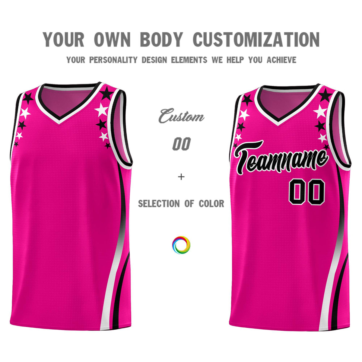 Custom Red Shoulders Star Pattern Side Color Block Sports Uniform Basketball Jersey