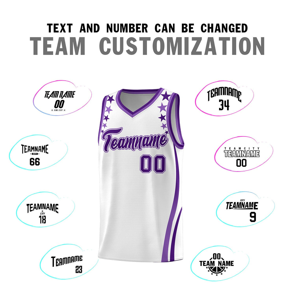 Custom White Shoulders Star Pattern Side Color Block Sports Uniform Basketball Jersey
