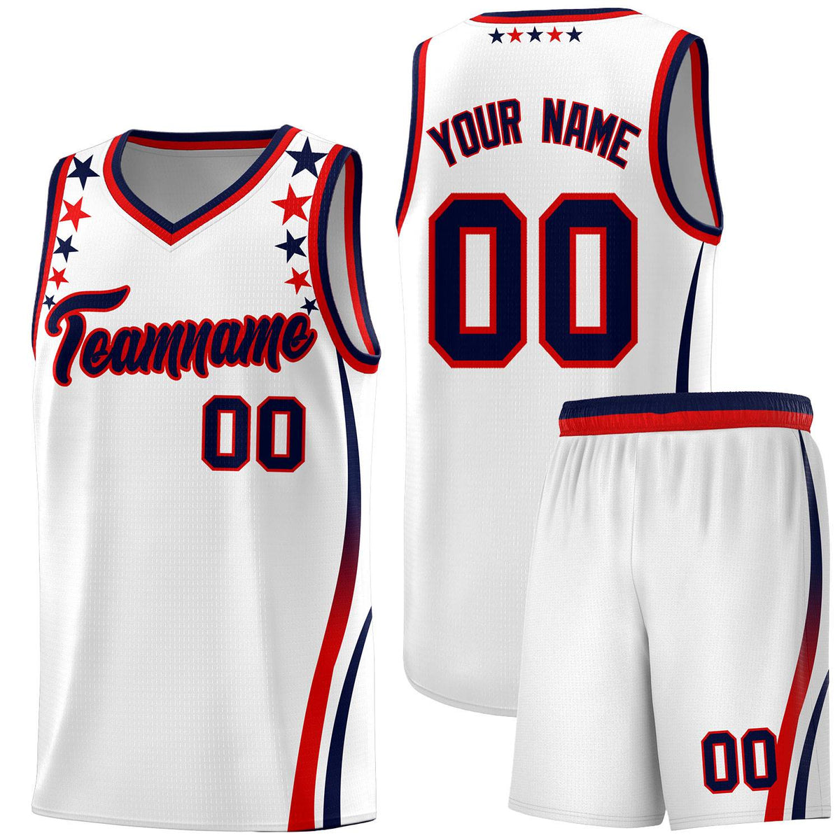 Custom White Shoulders Star Pattern Side Color Block Sports Uniform Basketball Jersey