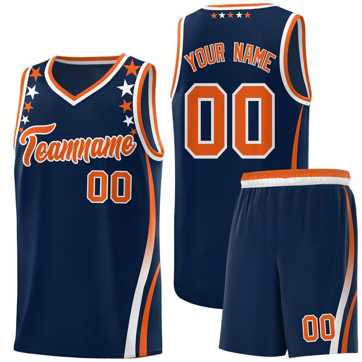 Custom Navy Shoulders Star Pattern Side Color Block Sports Uniform Basketball Jersey