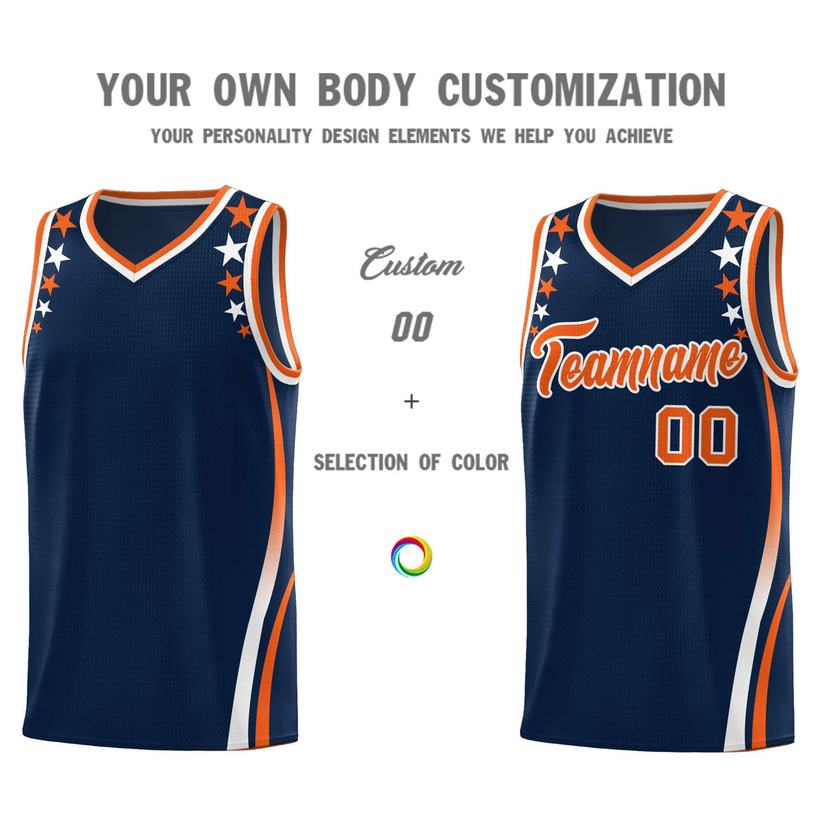 Custom Navy Shoulders Star Pattern Side Color Block Sports Uniform Basketball Jersey