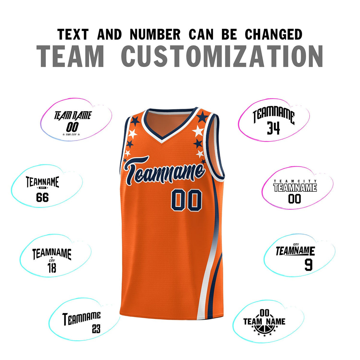 Custom Orange Shoulders Star Pattern Side Color Block Sports Uniform Basketball Jersey