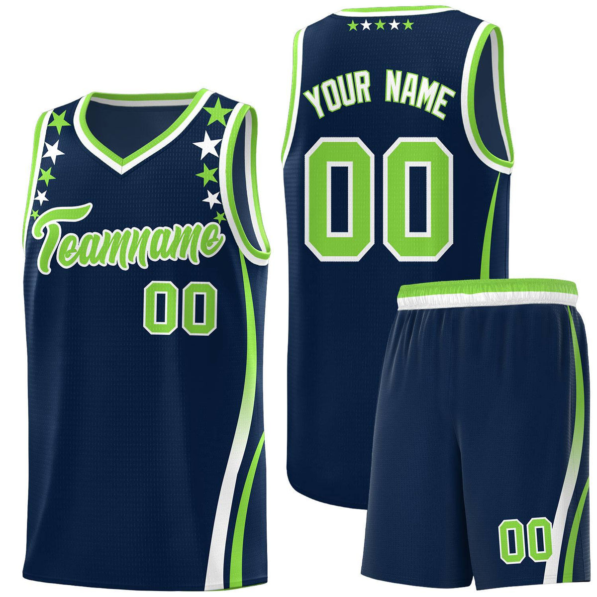 Custom Navy Shoulders Star Pattern Side Color Block Sports Uniform Basketball Jersey