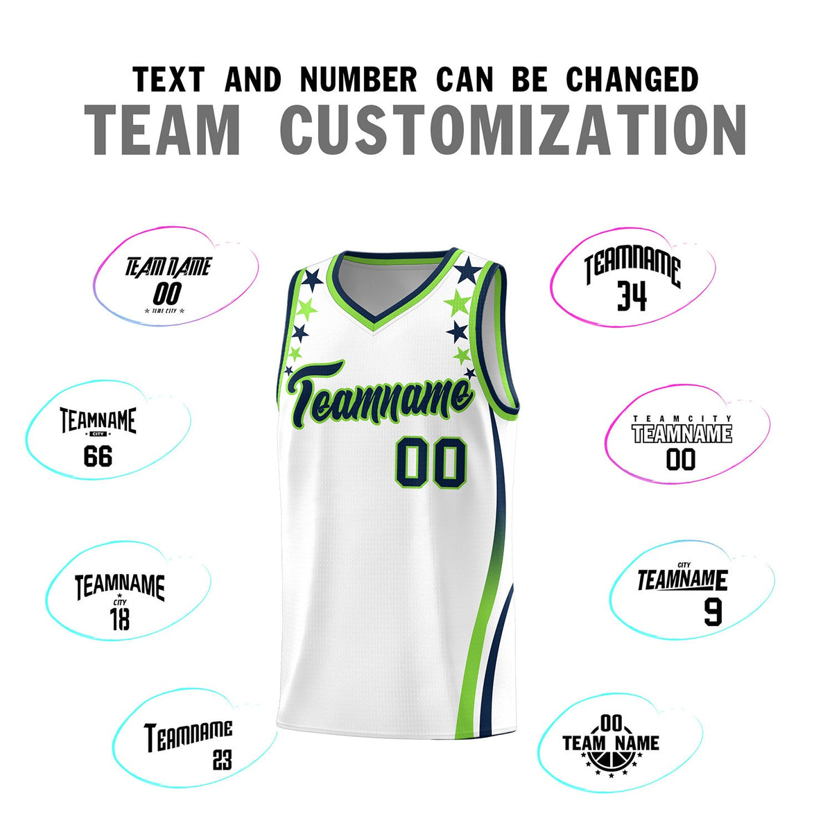 Custom White Shoulders Star Pattern Side Color Block Sports Uniform Basketball Jersey