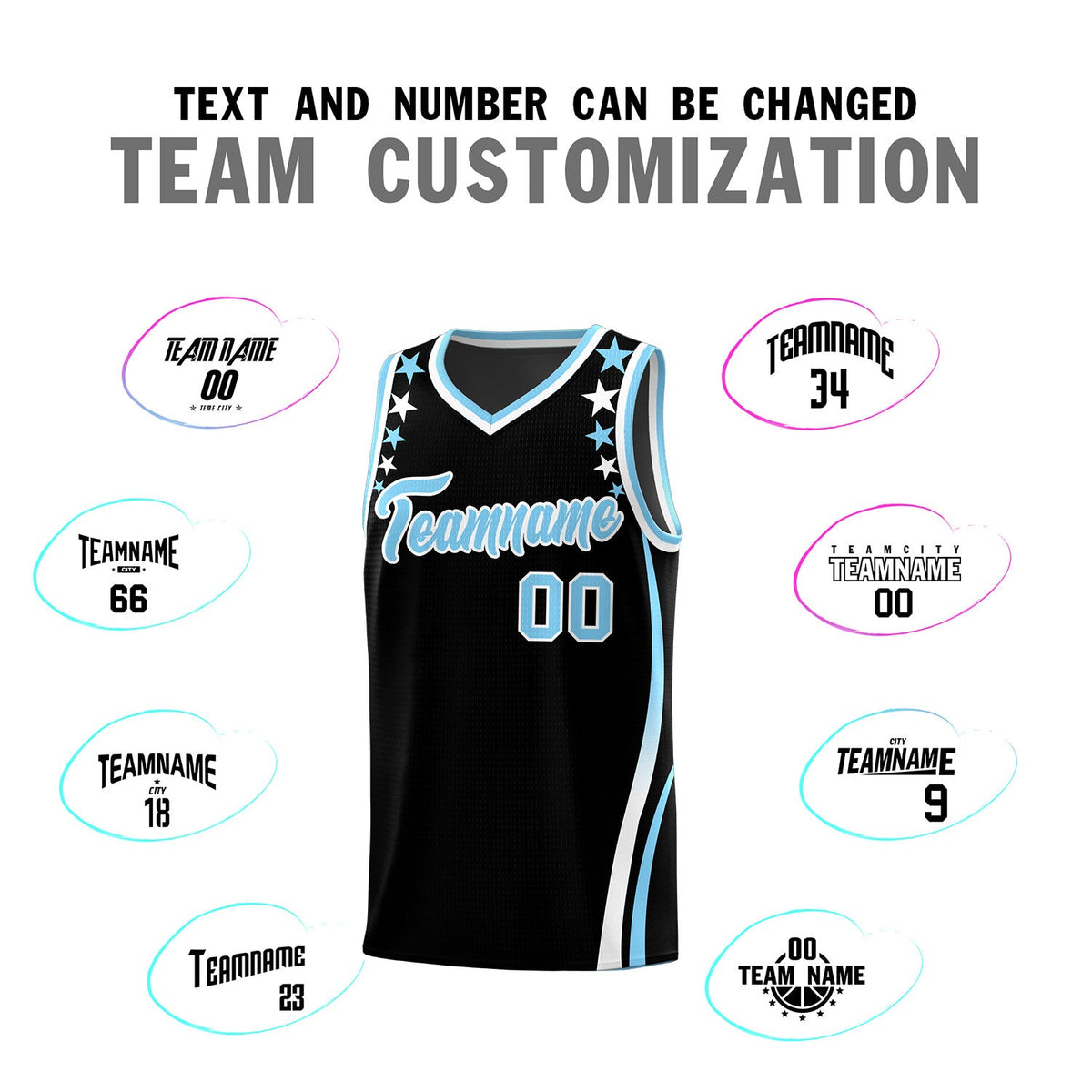 Custom Black Shoulders Star Pattern Side Color Block Sports Uniform Basketball Jersey