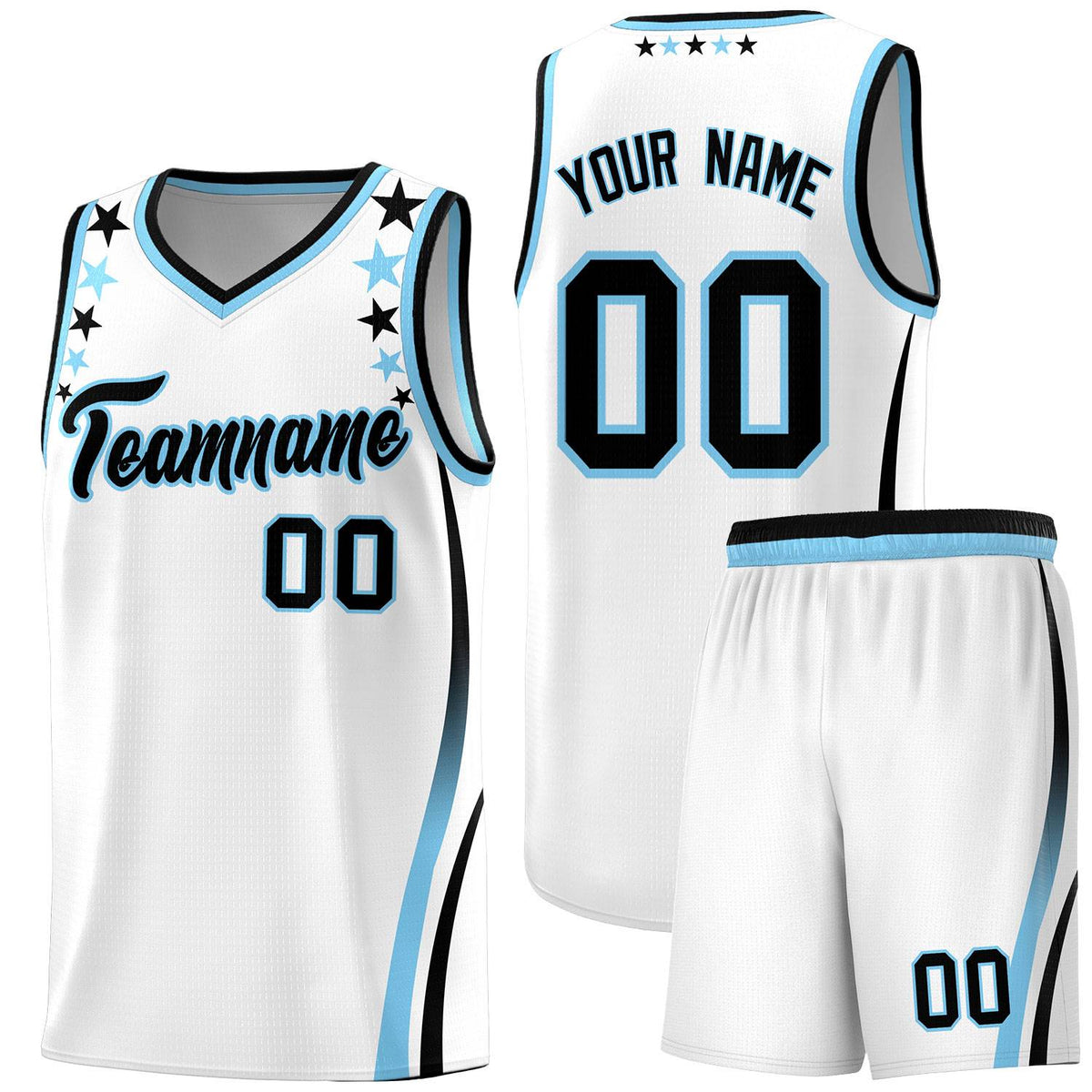 Custom White Shoulders Star Pattern Side Color Block Sports Uniform Basketball Jersey