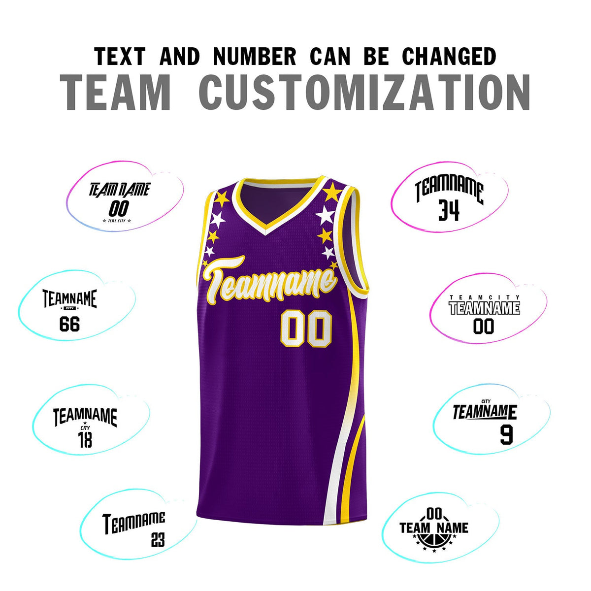 Custom Purple Shoulders Star Pattern Side Color Block Sports Uniform Basketball Jersey
