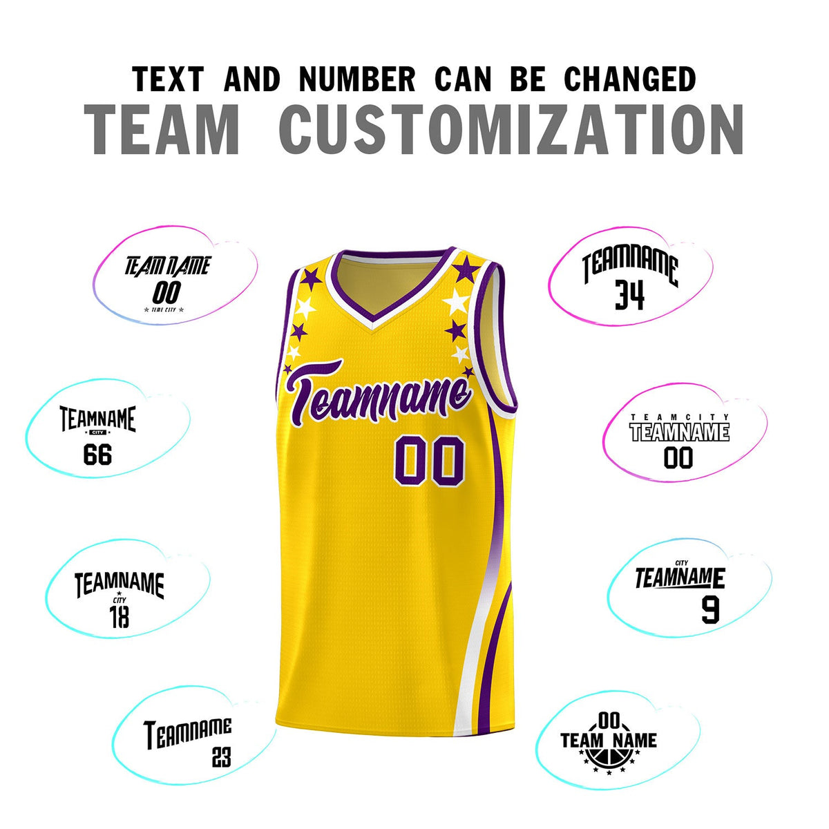 Custom Gold Shoulders Star Pattern Side Color Block Sports Uniform Basketball Jersey