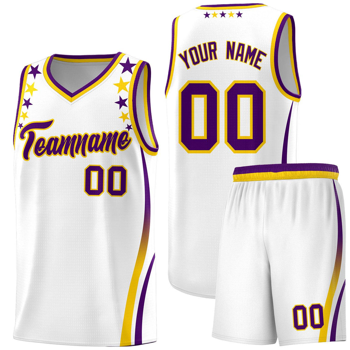 Custom White Shoulders Star Pattern Side Color Block Sports Uniform Basketball Jersey