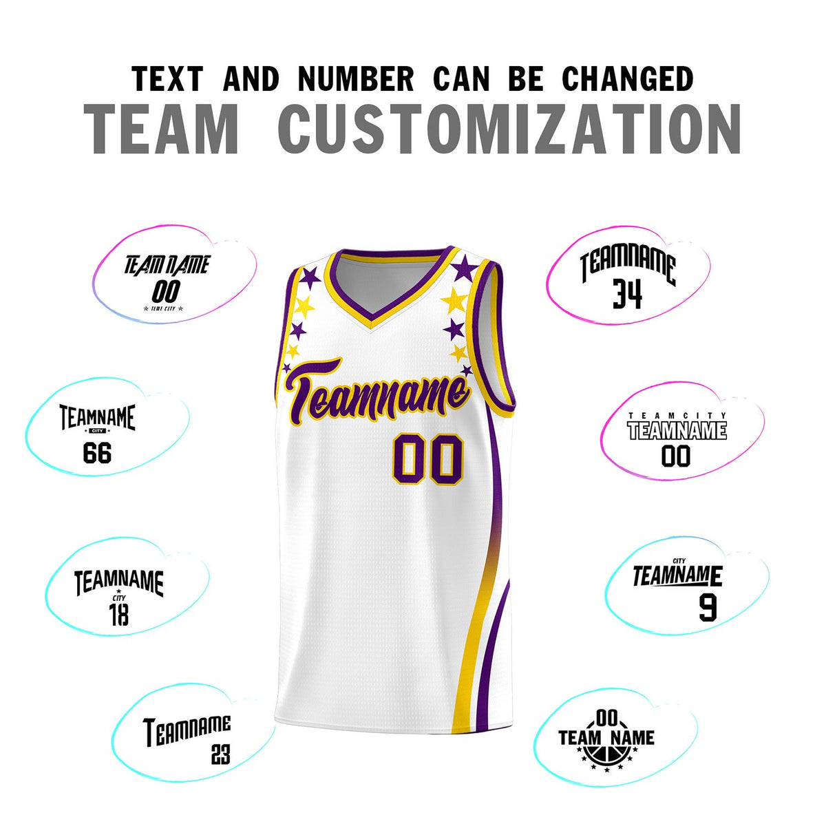 Custom White Shoulders Star Pattern Side Color Block Sports Uniform Basketball Jersey