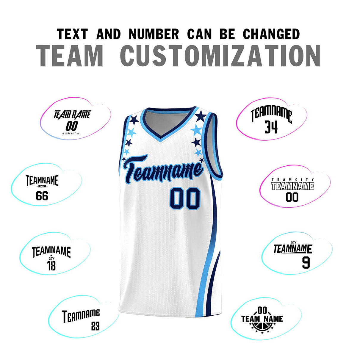 Custom White Shoulders Star Pattern Side Color Block Sports Uniform Basketball Jersey