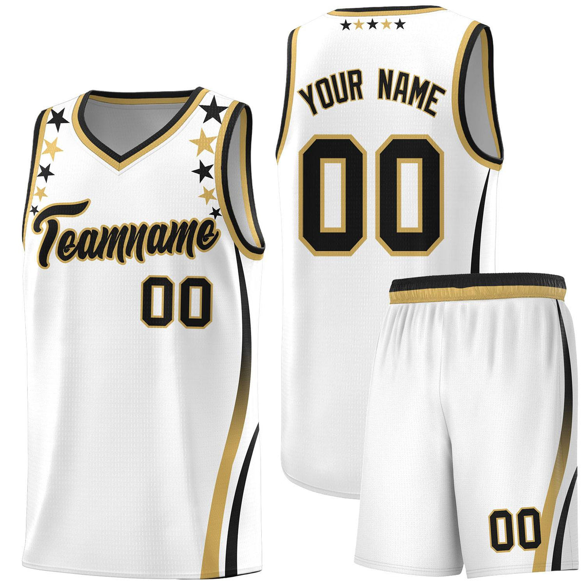 Custom White Shoulders Star Pattern Side Color Block Sports Uniform Basketball Jersey