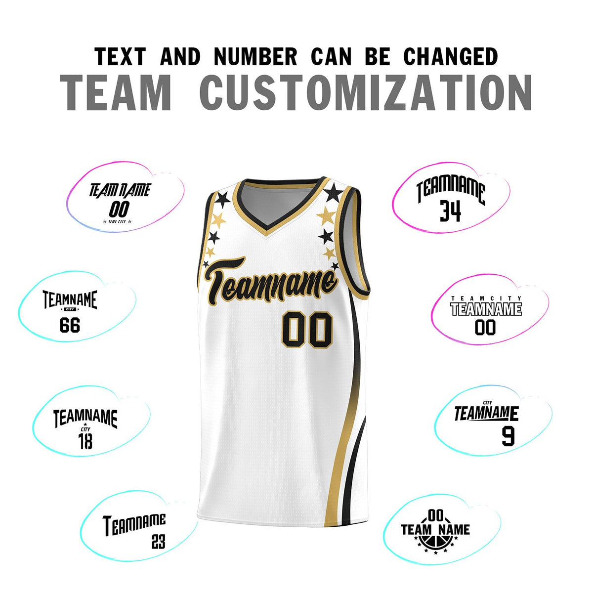 Custom White Shoulders Star Pattern Side Color Block Sports Uniform Basketball Jersey