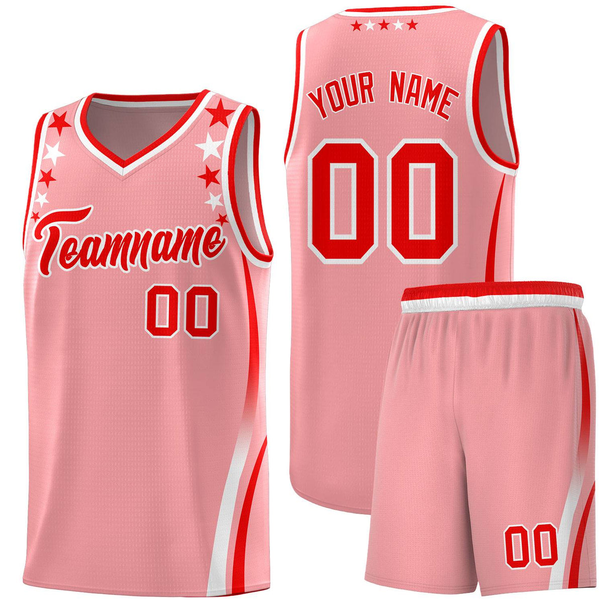 Custom Pink Shoulders Star Pattern Side Color Block Sports Uniform Basketball Jersey