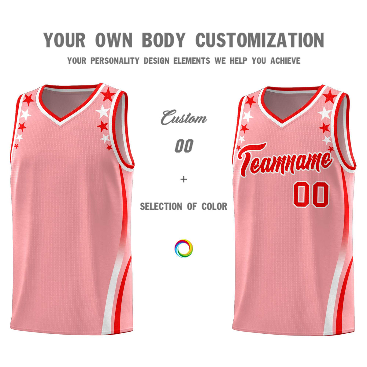 Custom Pink Shoulders Star Pattern Side Color Block Sports Uniform Basketball Jersey