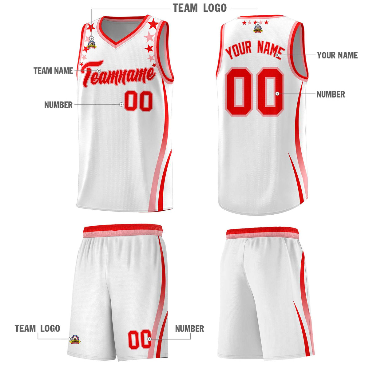 Custom White Shoulders Star Pattern Side Color Block Sports Uniform Basketball Jersey