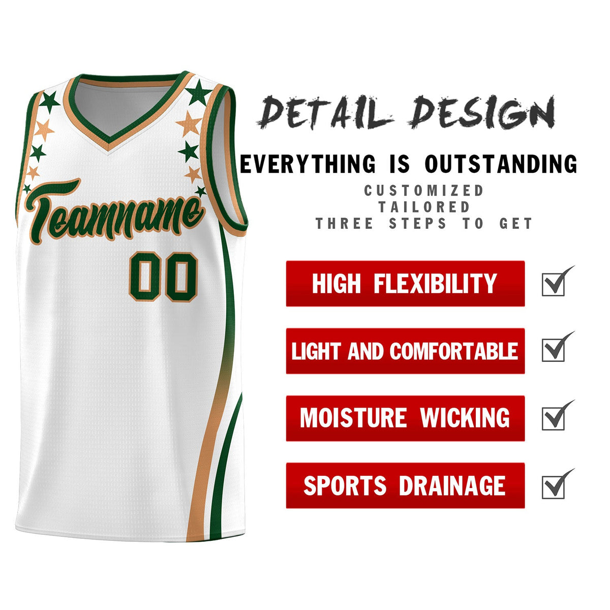 Custom White Shoulders Star Pattern Side Color Block Sports Uniform Basketball Jersey