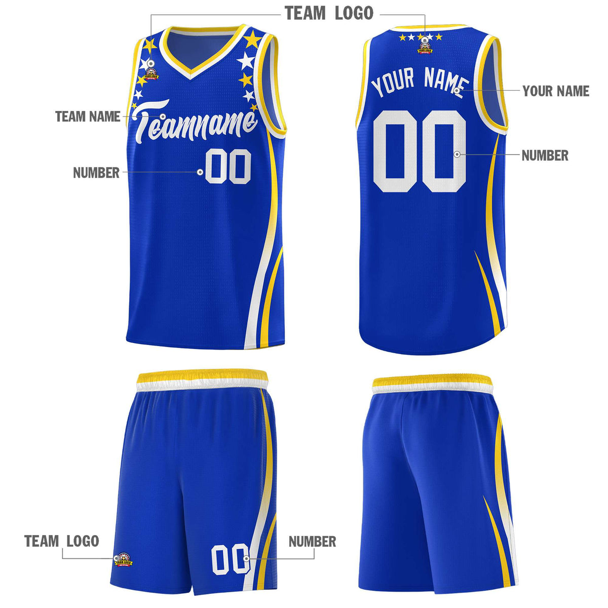 Custom Royal Shoulders Star Pattern Side Color Block Sports Uniform Basketball Jersey