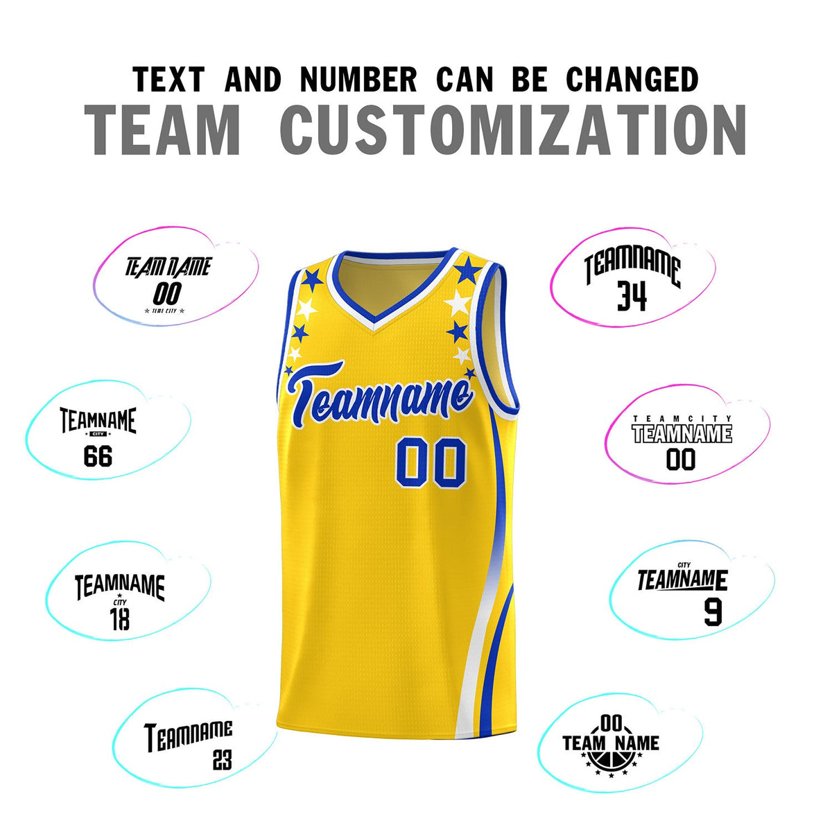 Custom Gold Shoulders Star Pattern Side Color Block Sports Uniform Basketball Jersey