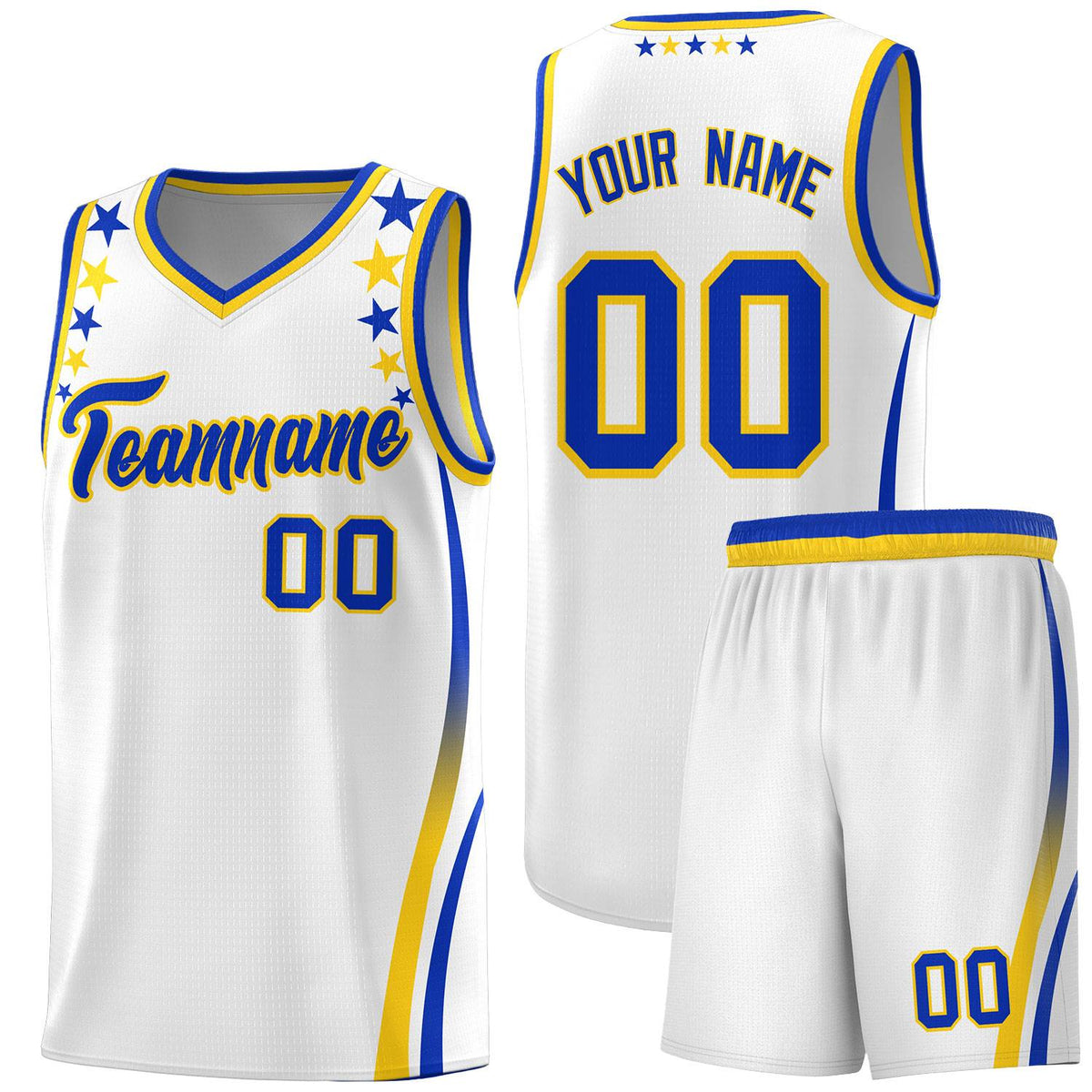 Custom White Shoulders Star Pattern Side Color Block Sports Uniform Basketball Jersey