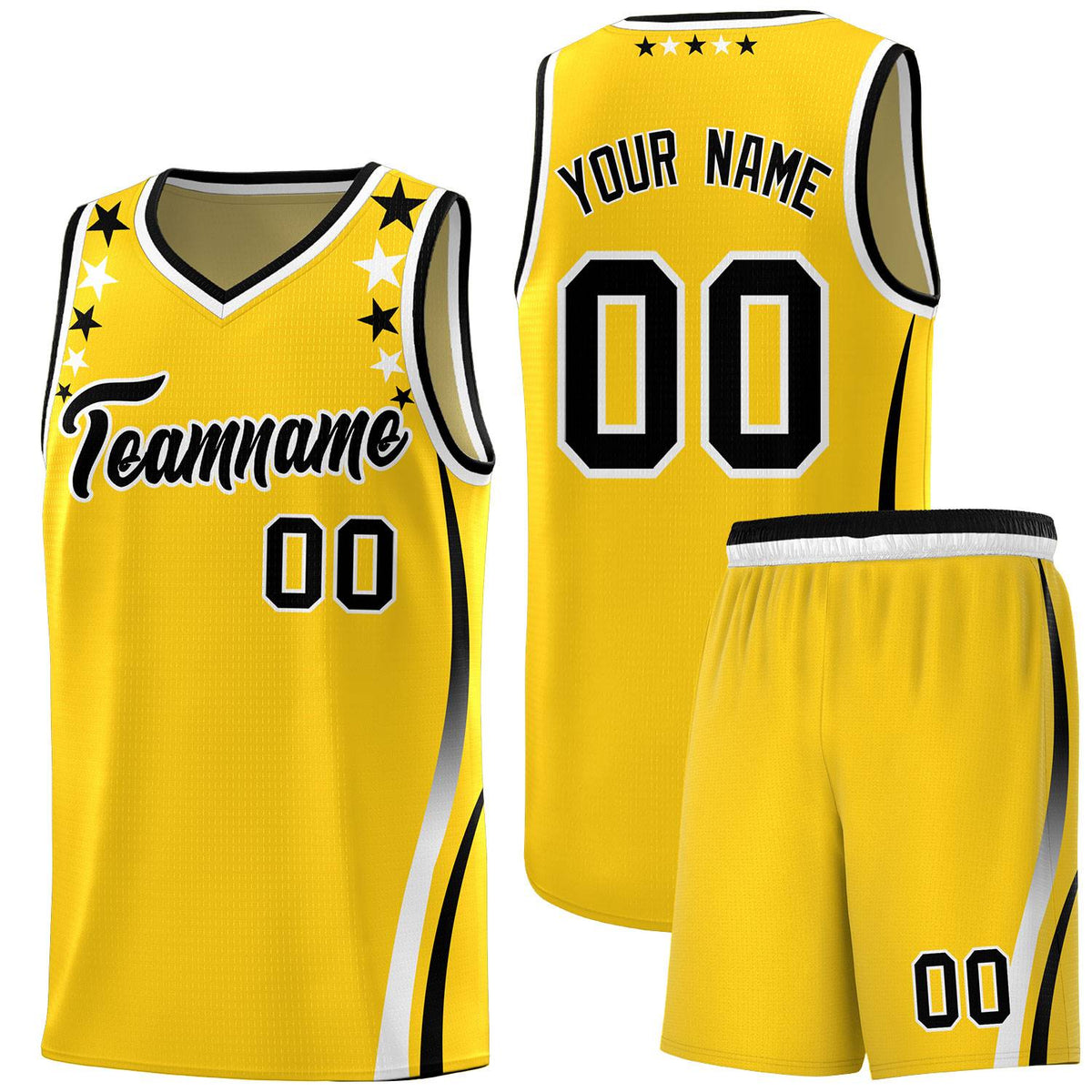 Custom Gold Shoulders Star Pattern Side Color Block Sports Uniform Basketball Jersey