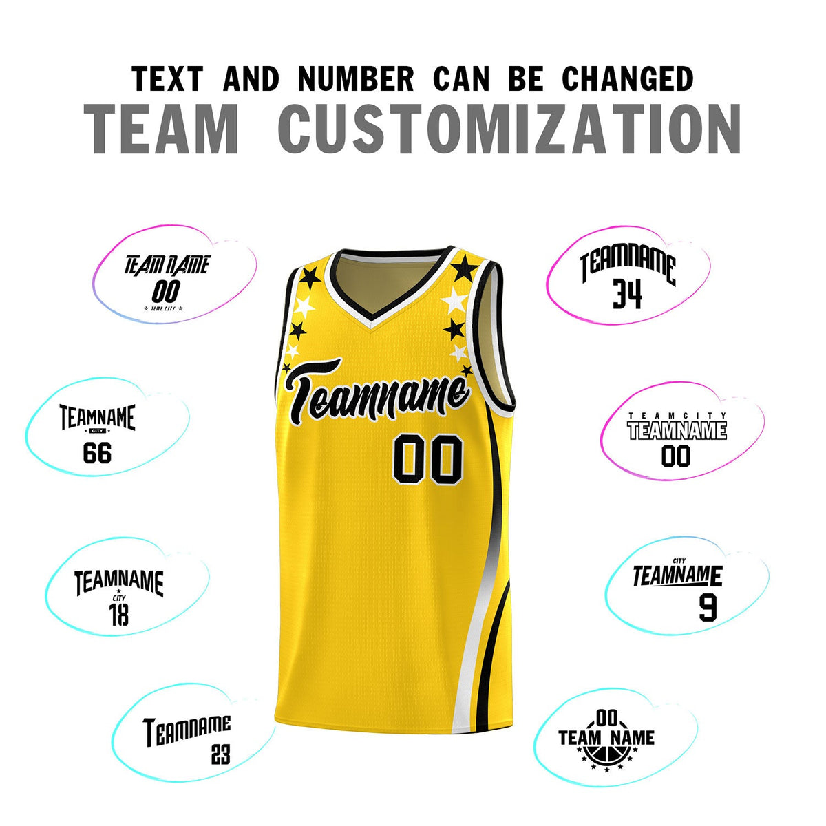 Custom Gold Shoulders Star Pattern Side Color Block Sports Uniform Basketball Jersey