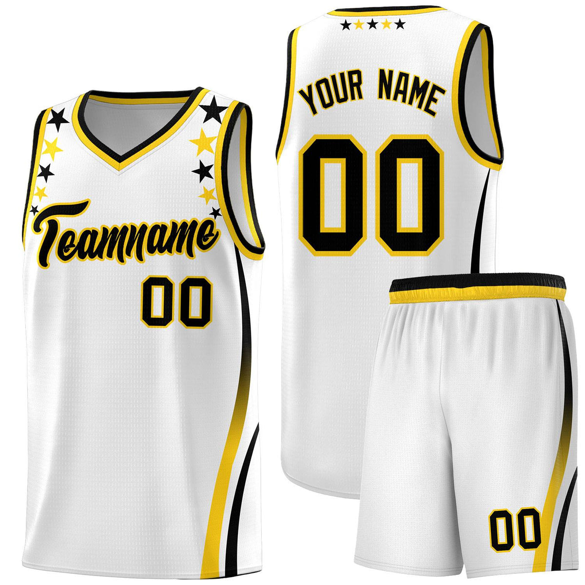 Custom White Shoulders Star Pattern Side Color Block Sports Uniform Basketball Jersey