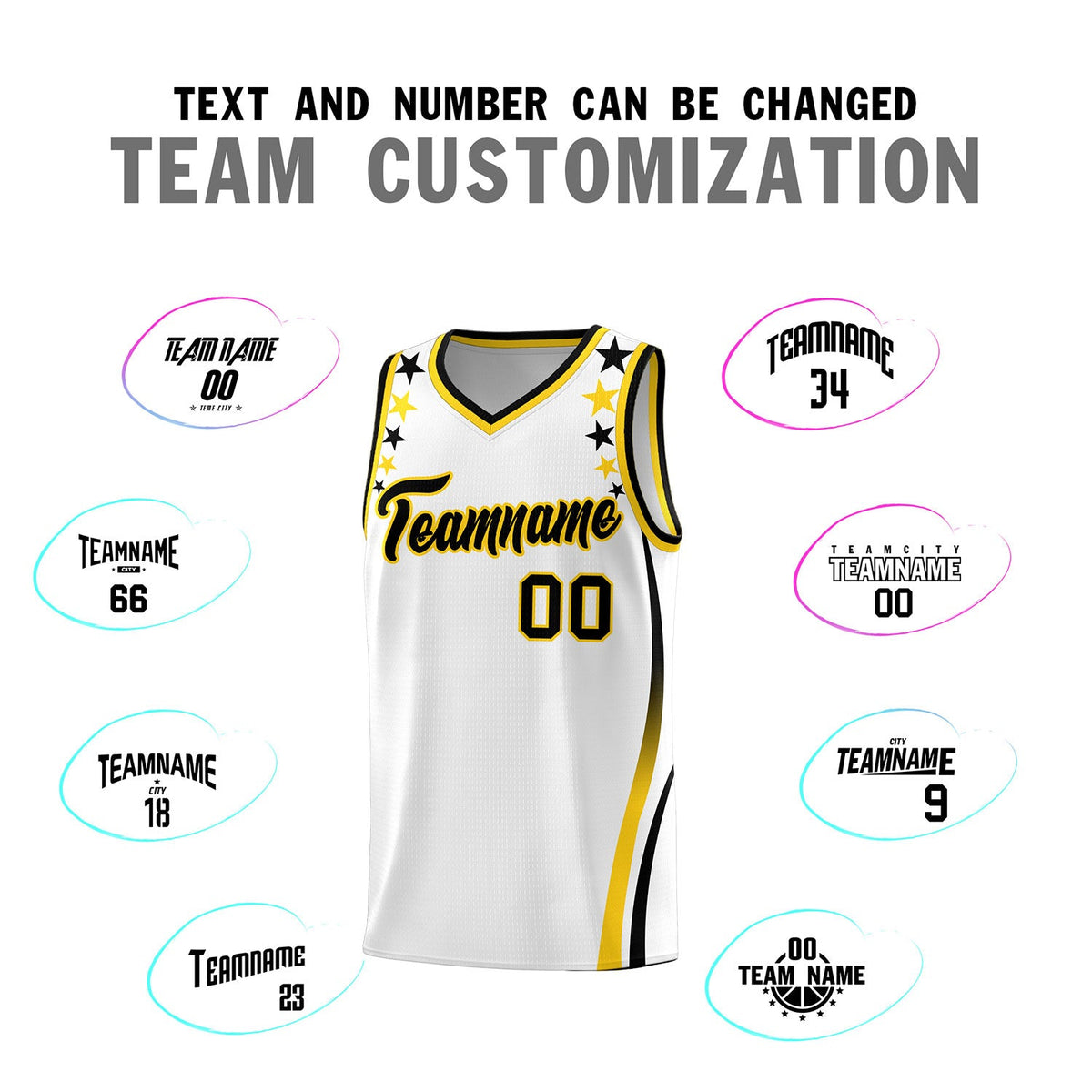 Custom White Shoulders Star Pattern Side Color Block Sports Uniform Basketball Jersey