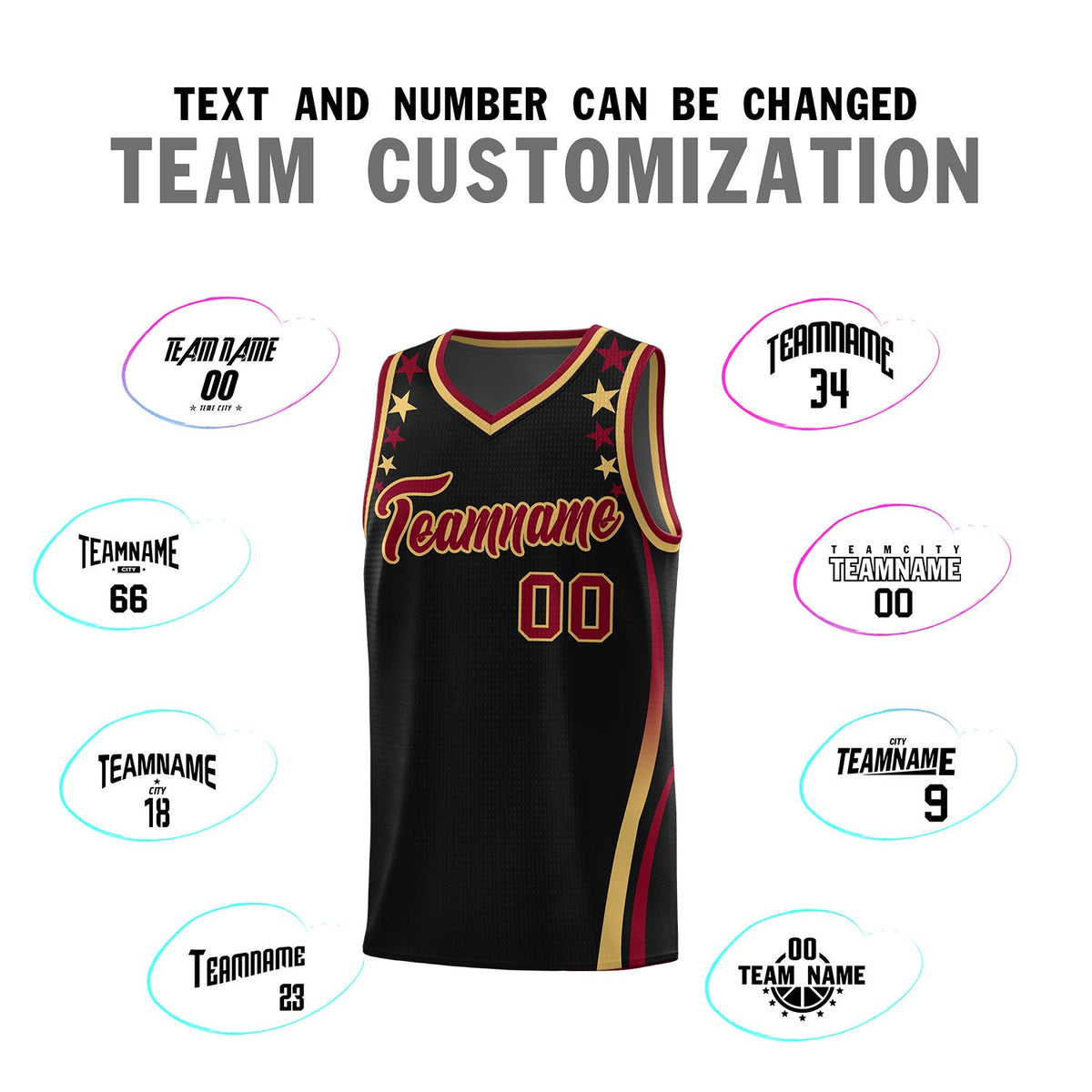 Custom Black Shoulders Star Pattern Side Color Block Sports Uniform Basketball Jersey