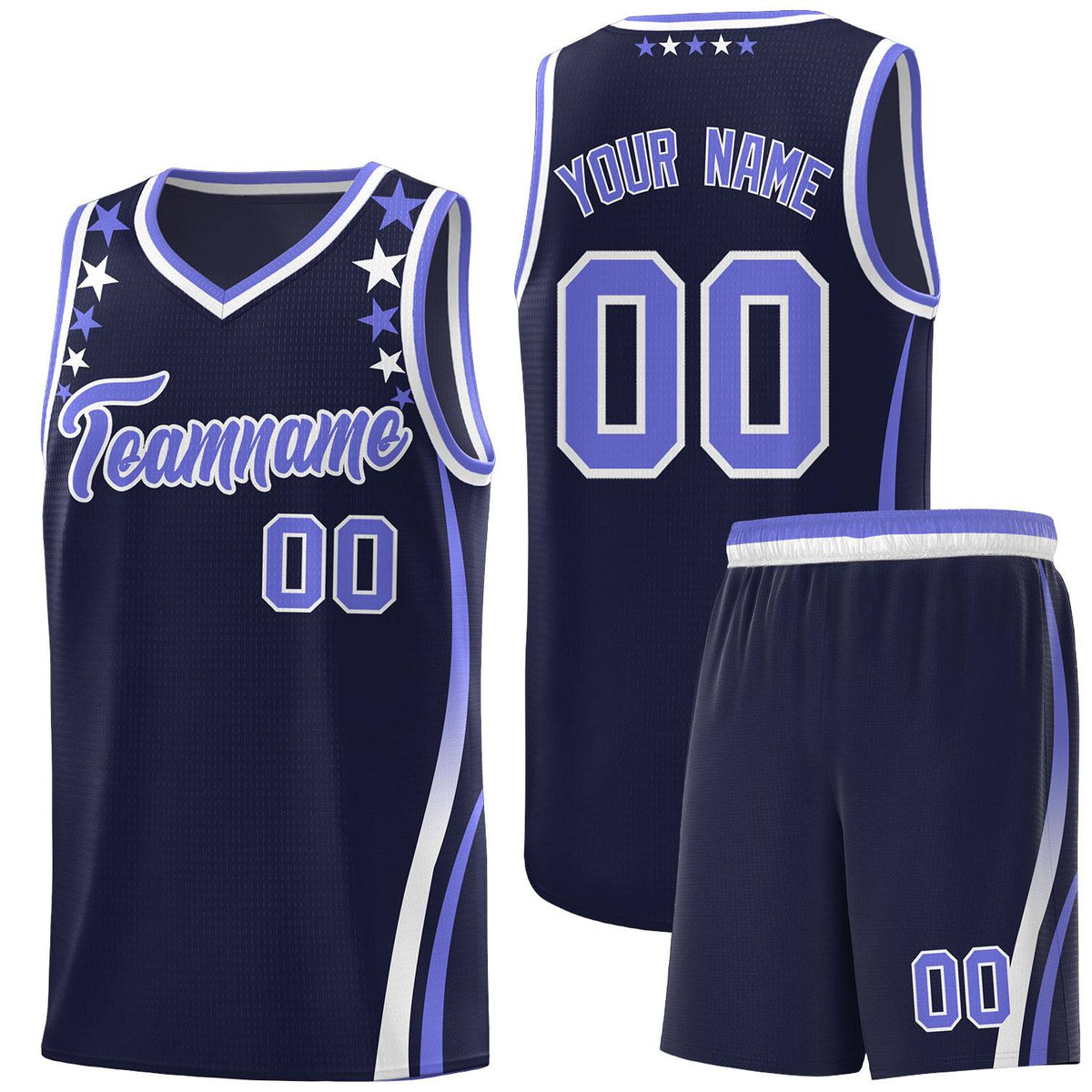 Custom Navy Shoulders Star Pattern Side Color Block Sports Uniform Basketball Jersey