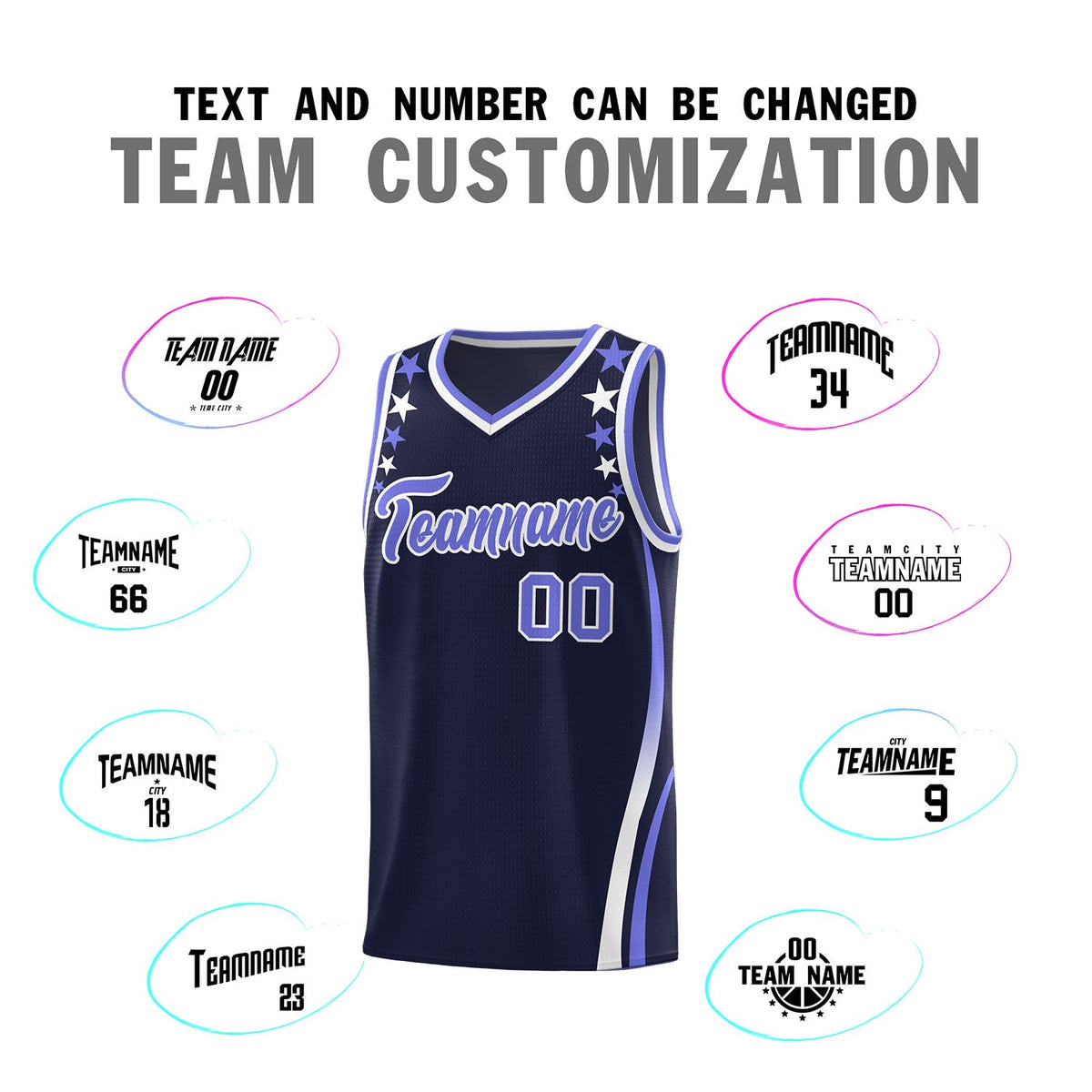 Custom Navy Shoulders Star Pattern Side Color Block Sports Uniform Basketball Jersey