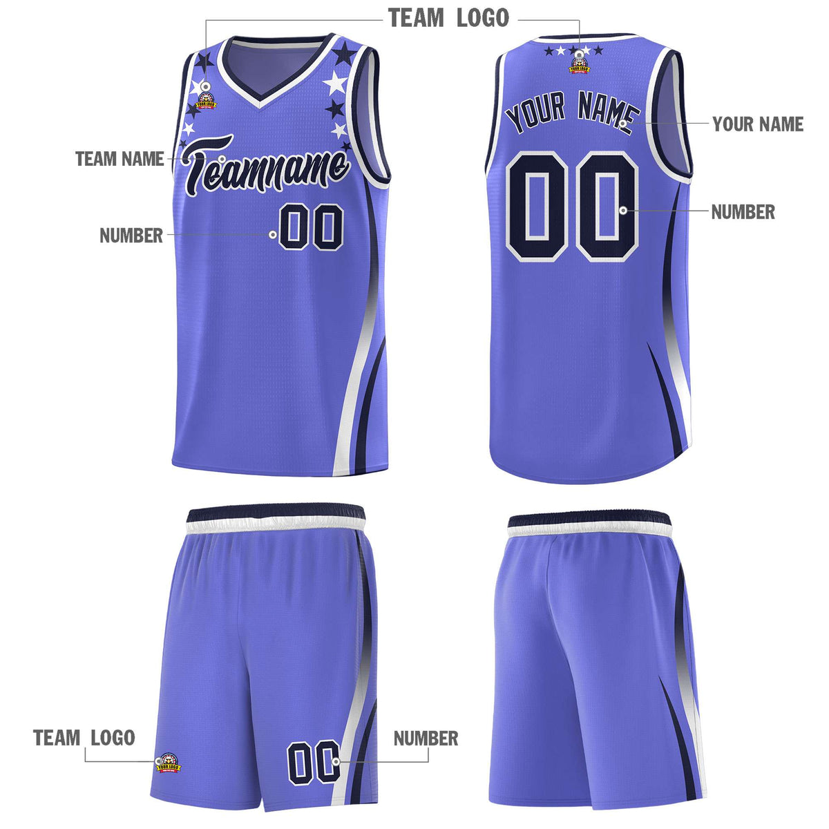 Custom Purple Shoulders Star Pattern Side Color Block Sports Uniform Basketball Jersey