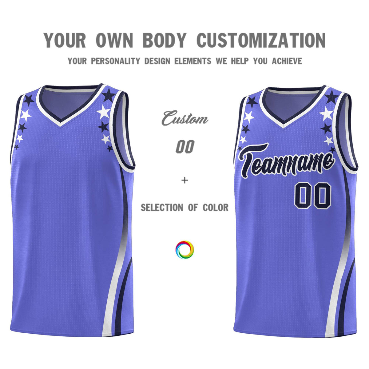 Custom Purple Shoulders Star Pattern Side Color Block Sports Uniform Basketball Jersey