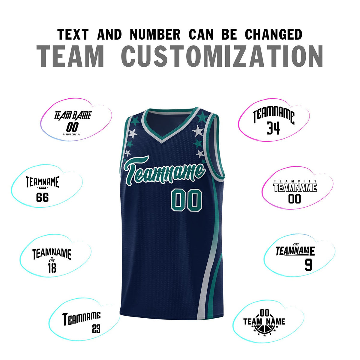 Custom Navy Shoulders Star Pattern Side Color Block Sports Uniform Basketball Jersey