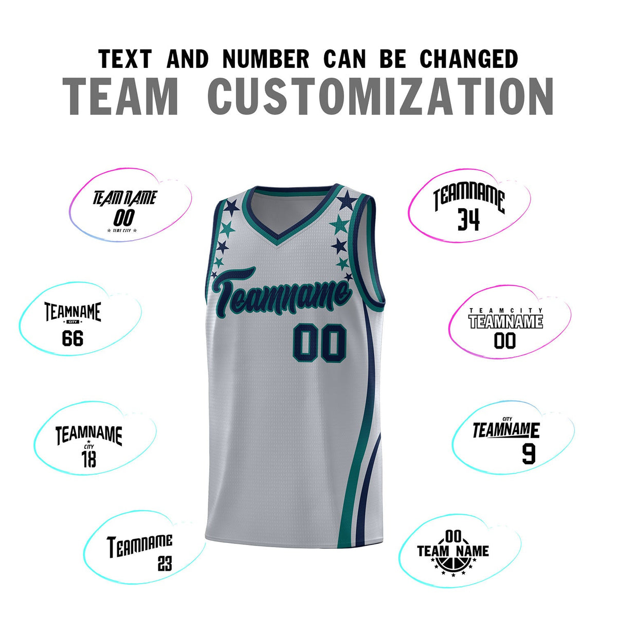 Custom Gray Shoulders Star Pattern Side Color Block Sports Uniform Basketball Jersey