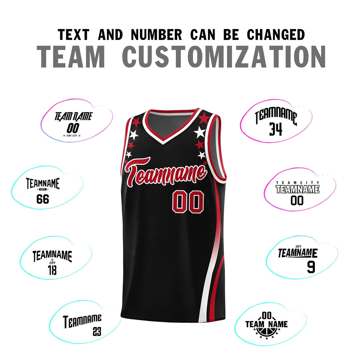 Custom Black Shoulders Star Pattern Side Color Block Sports Uniform Basketball Jersey