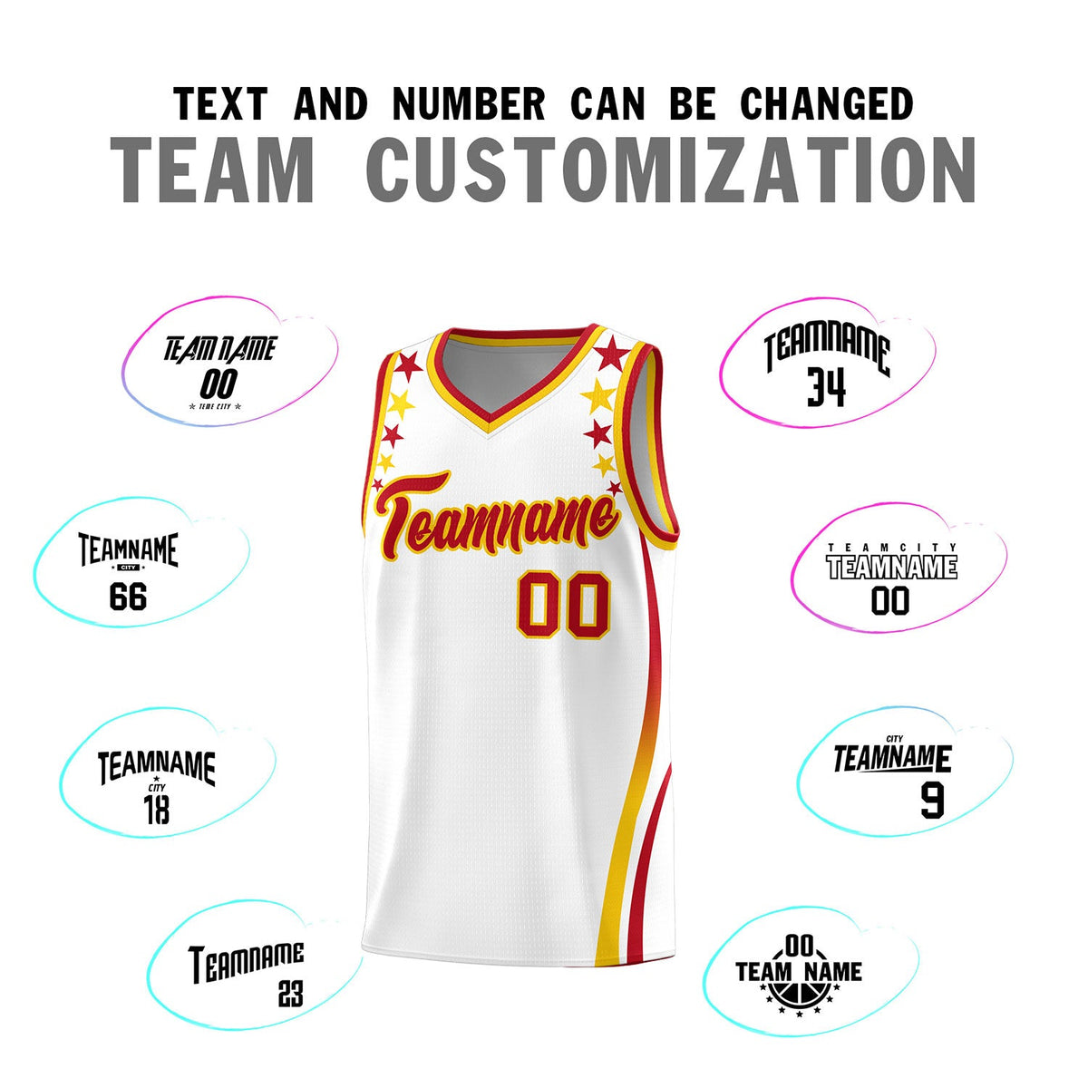 Custom White Shoulders Star Pattern Side Color Block Sports Uniform Basketball Jersey