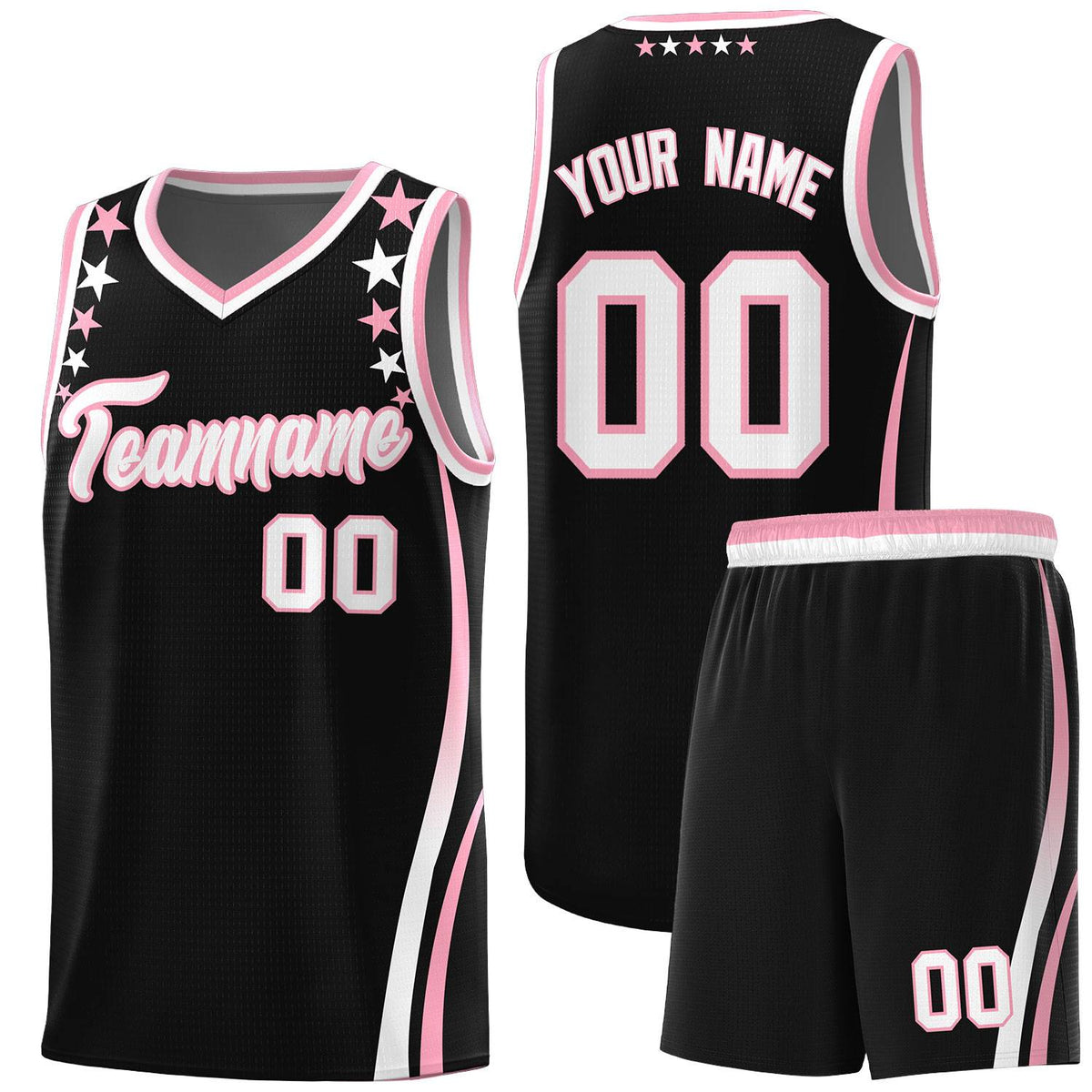 Custom Black Shoulders Star Pattern Side Color Block Sports Uniform Basketball Jersey