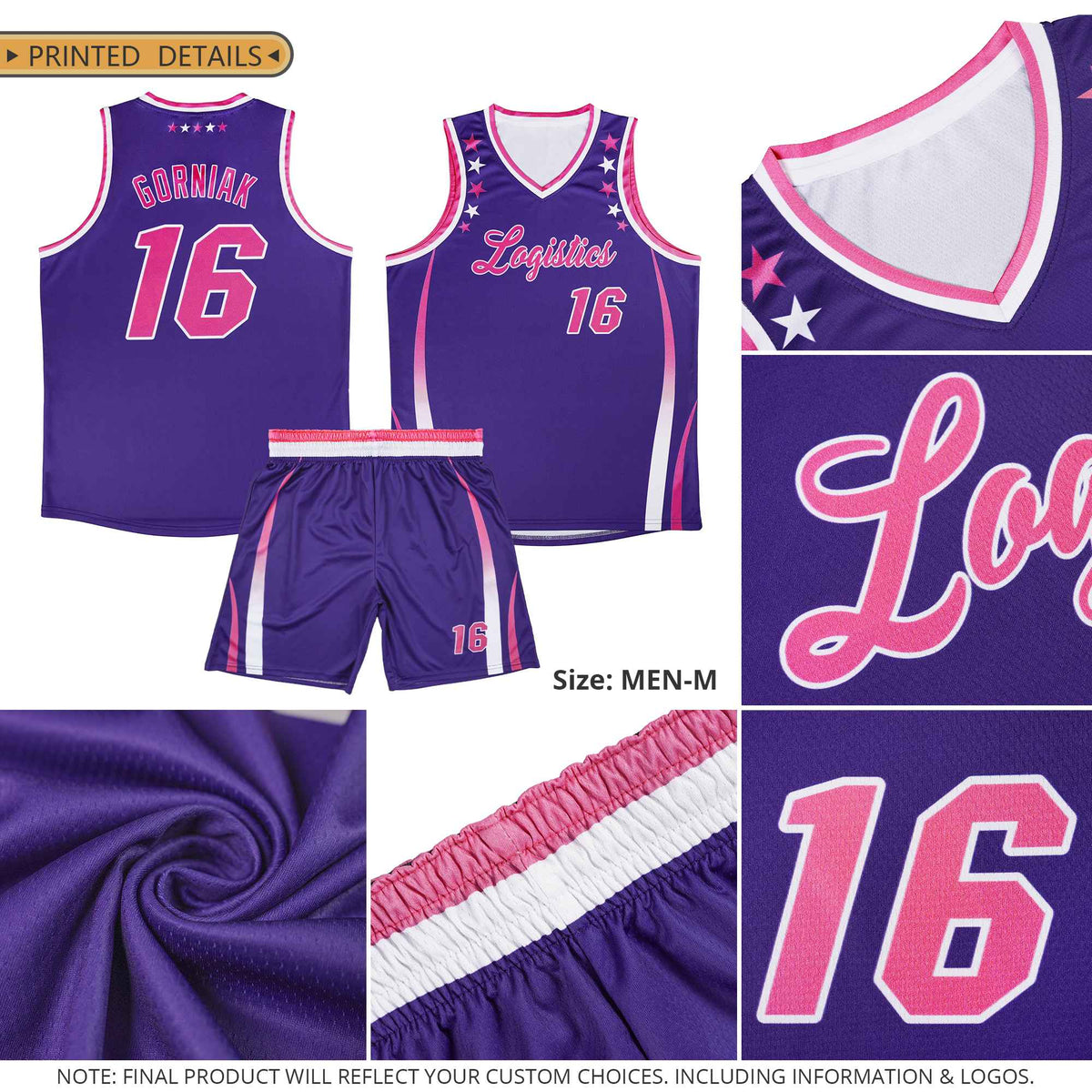 Custom Purple Shoulders Star Pattern Side Color Block Sports Uniform Basketball Jersey