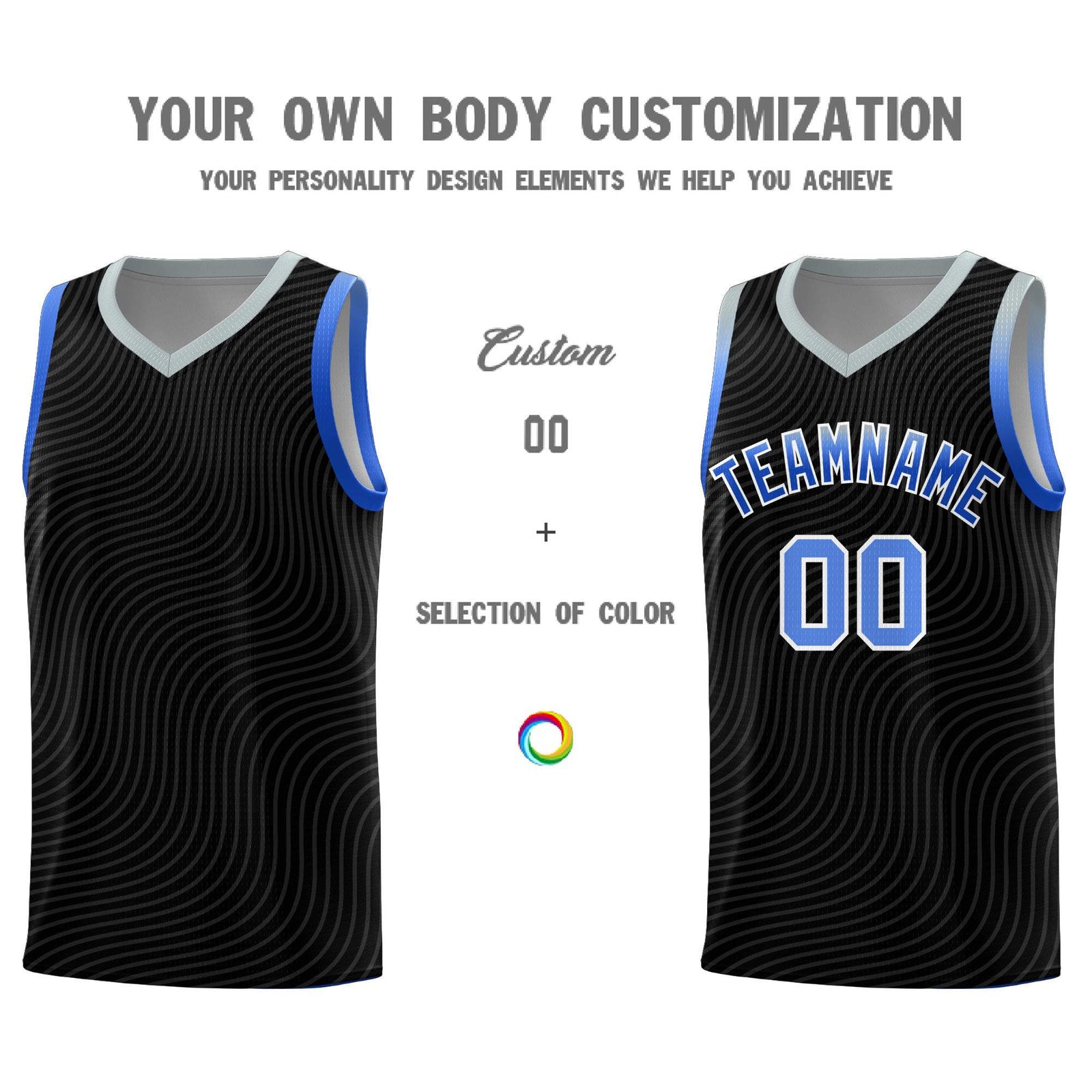 Custom Black Gray Wave Pattern Sports Uniform Basketball Jersey