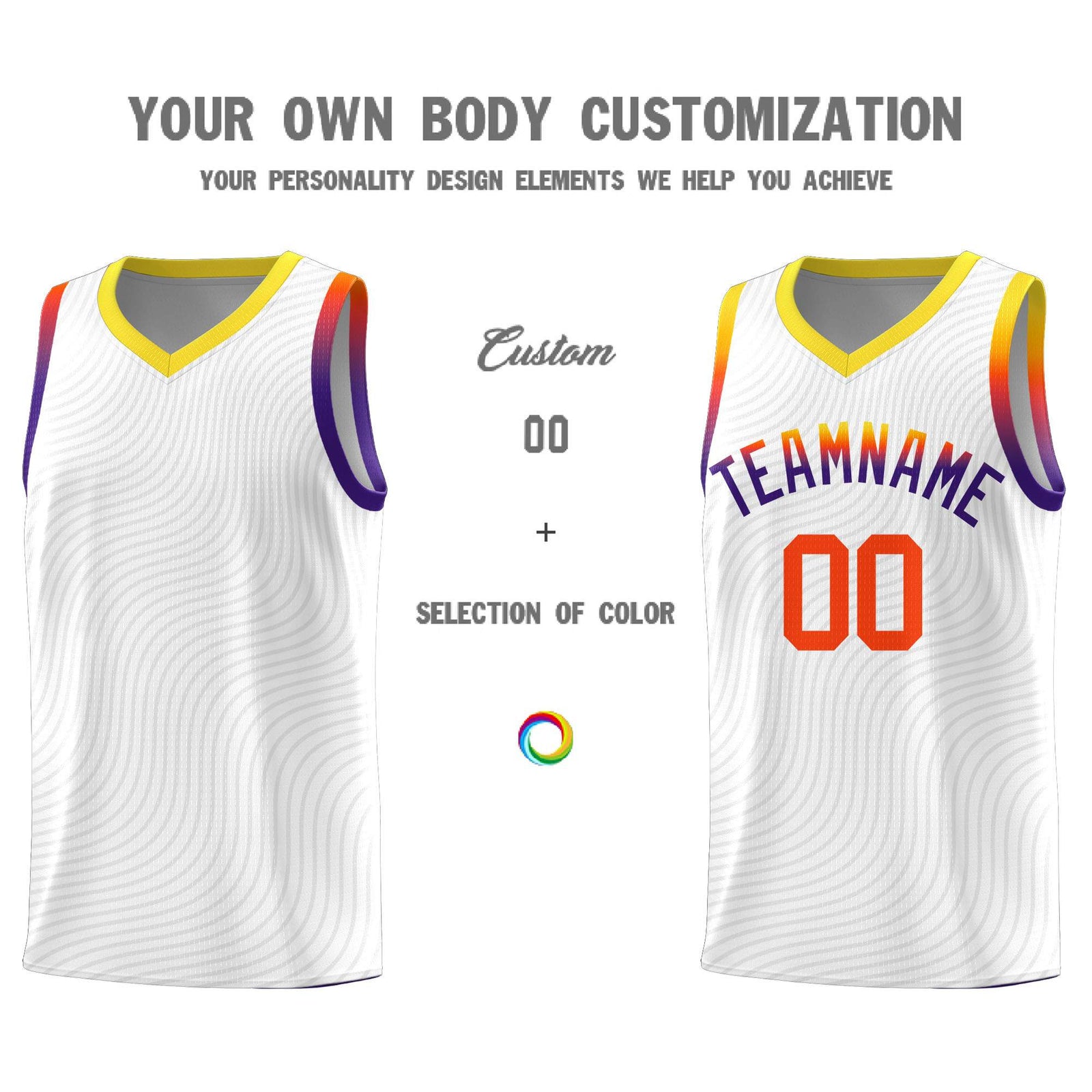 Custom White Gold Wave Pattern Sports Uniform Basketball Jersey